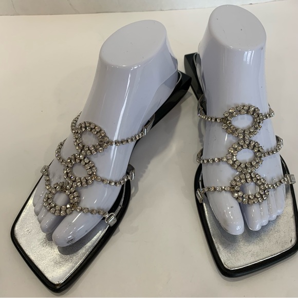 Sesto Meucci size 9 rhinestone sandals in stunning silver with unique heel - Picture 3 of 16